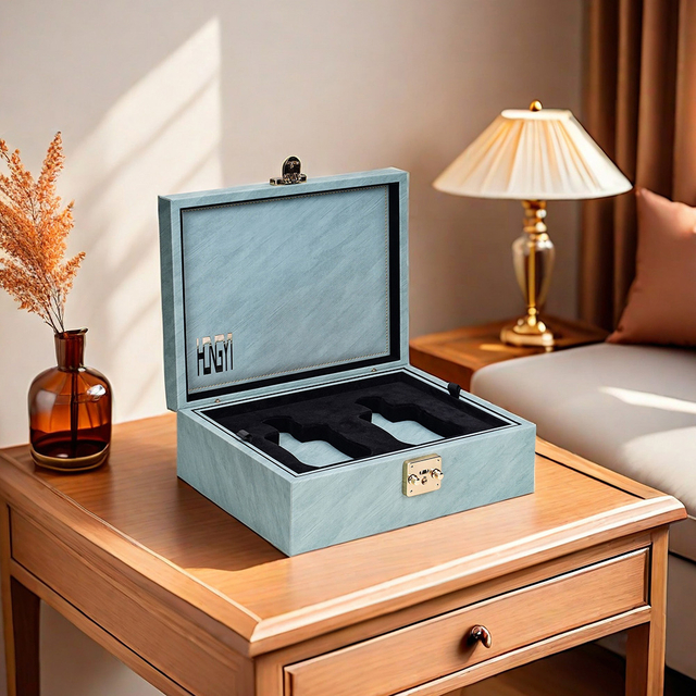 Elegant Turquoise Double-Layered Veneer Perfume Case with Secure Golden Lock Clasp