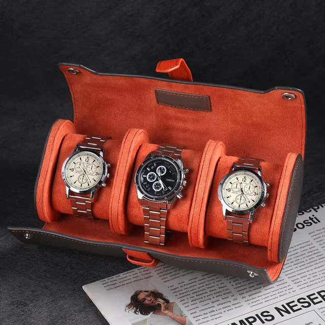 Luxury 3 Slot Genuine Leather Watch Travel Roll Case for Men