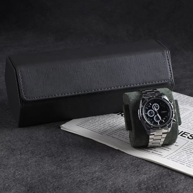 Portable PU Leather Watch Roll Travel Case for Men