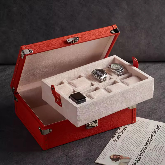 Custom 8 Slots Wrist Watch Trunk Case for Men