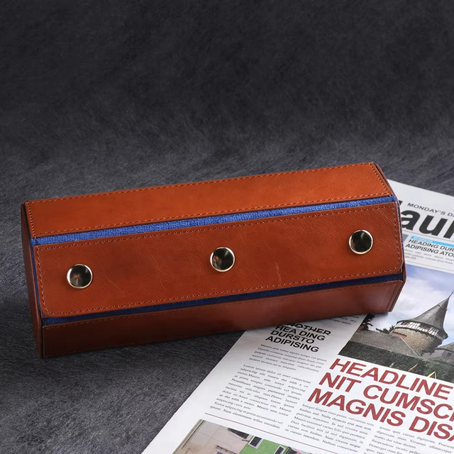 Personalized PU Leather 3 Slot Wrist Watch Roll Organizer for Travel