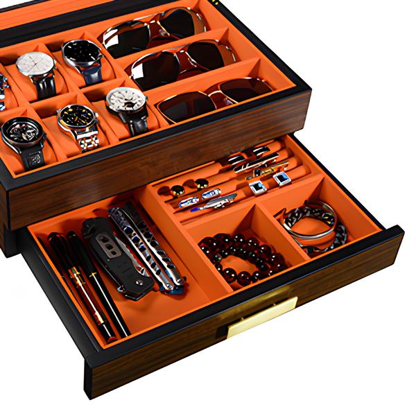 wooden watch display case details