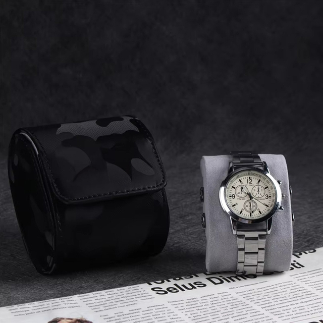 Modern Camouflage Leather Single Watch Roll Case for Travel