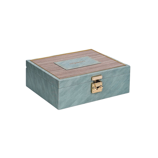 Elegant Turquoise Double-Layered Veneer Perfume Case with Secure Golden Lock Clasp