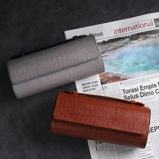 High Quality Crocodile Leather 3 Slot Watch Roll for Travel