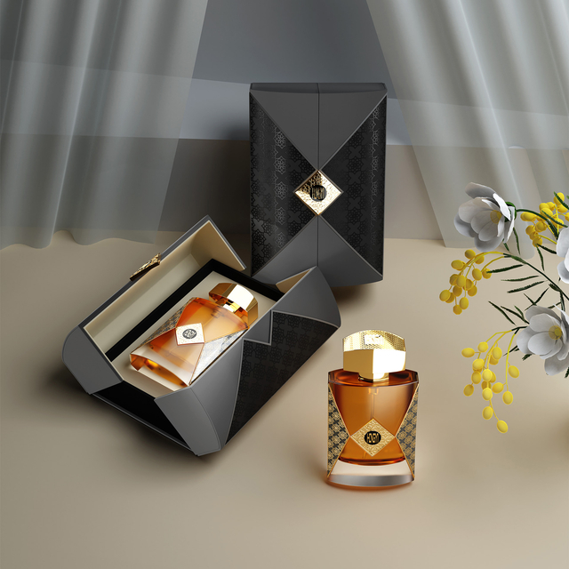 Exquisite MDF Arch-Shaped Double Door Perfume Box with Ornate Logo Plate